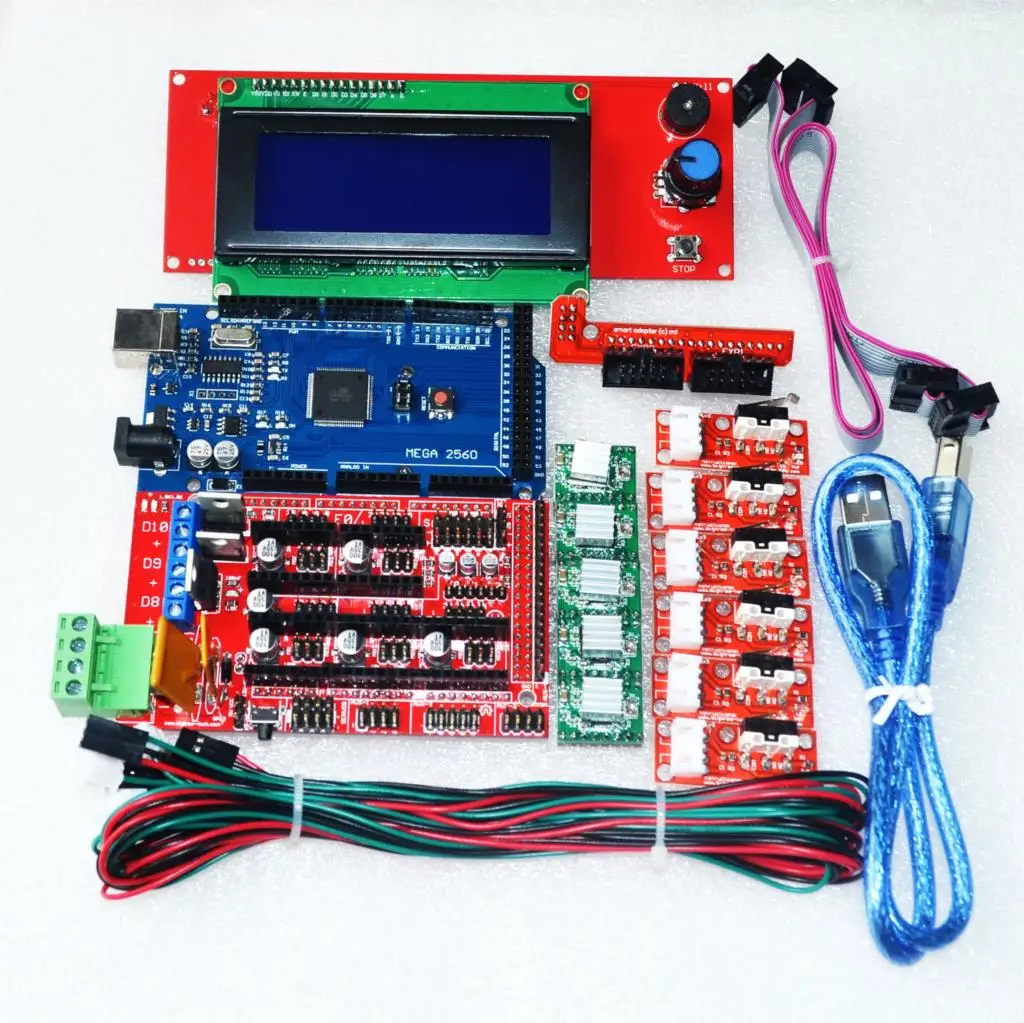 

CNC 3D Принтер Комплект для Arduino Mega 2560 R3 + RAMPS 1,4 контроллер + LCD 2004 + 6x концевой выключатель + 5 A4988 шаговый драйвер