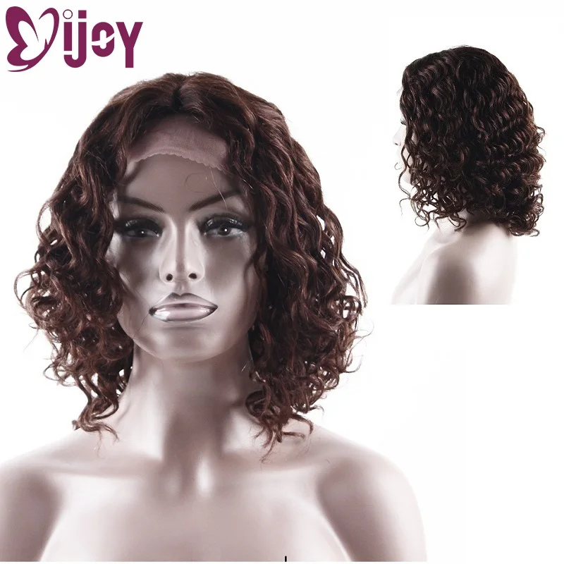 Deep Wave Short Bob Lace Wig Brazilian Human Hair Wigs For Black Women Drack Brown Lace Part Wig Non-Remy Hair Wigs IJOY