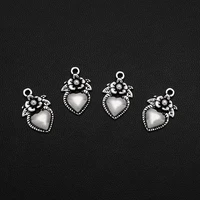 40pcslots 11x18mm antique silver plated flower leaf charm alloy metal heart pendants for diy jewelry making findings crafts