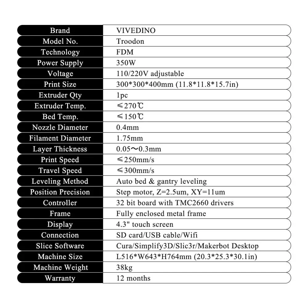 

VIVEDINO Troodon COREXY High Quality Popular 3D Printer for Christmas Gift