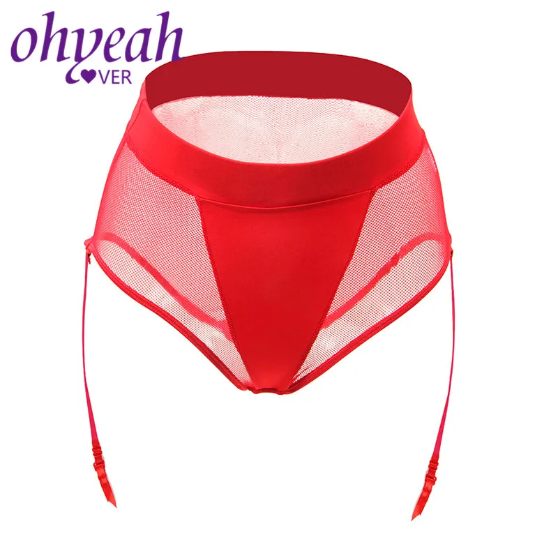 Ohyeahlover Черный цвет большие размеры трусики с подвязкой м 5XL сетчатые прозрачные