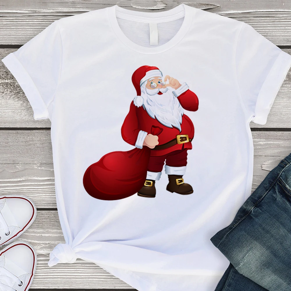 

European American Style Christmas Costume T-shirt Cute Santa Claus Print Oversize T Shirt Fine O-neck Women Short sleeve Tshirt