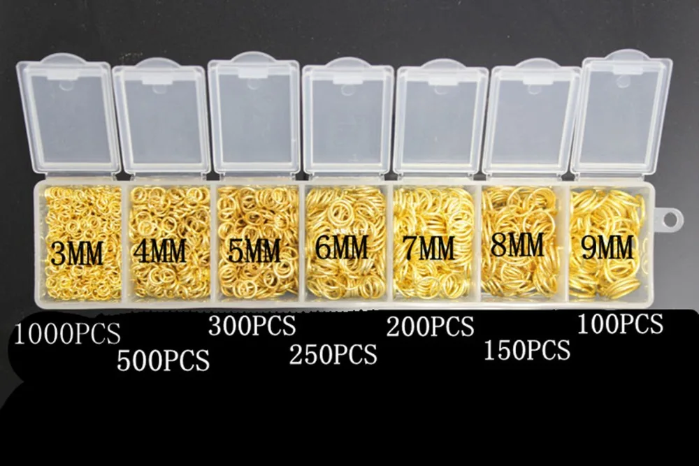 1 коробка разных желтых золотых металлических открытых колец 3 мм 9 (2500 шт. в