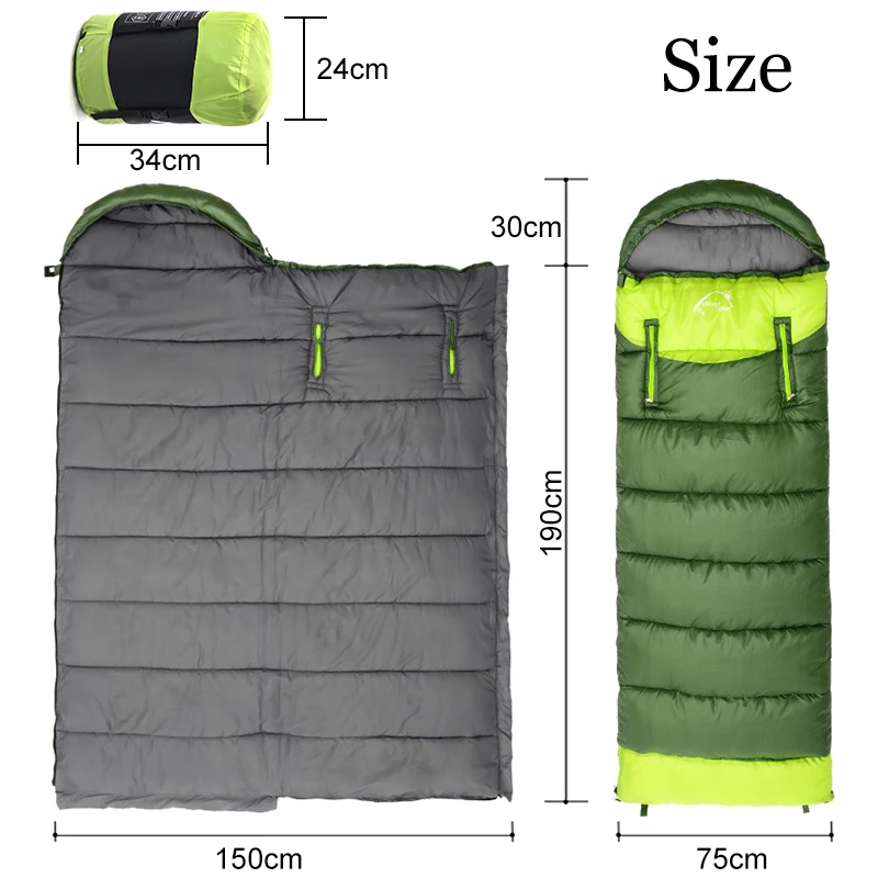 

Outdoor Camping Sleeping Bag winter warm Ultralight Compression Pack Envelope Waterproof Spliced double Sleeping bag +Storag bag
