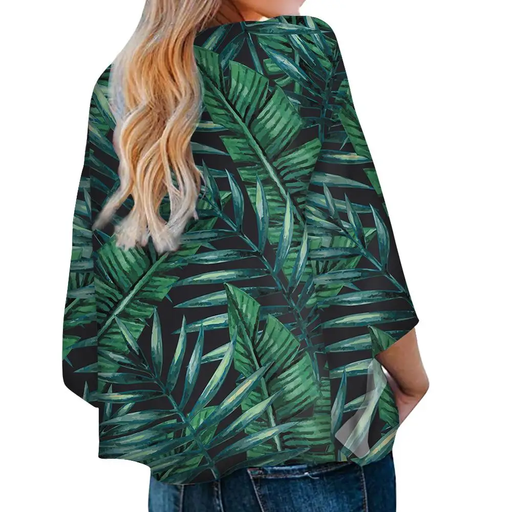 

FORUDEGINS Customized Print Pattern Women's Casual Blouse Shirt Lady Top Chiffon Print V-Neck Three Quarter Sleeve Fashion Women