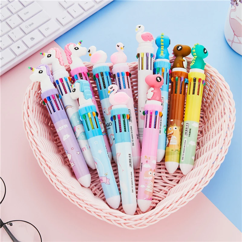 

10 цветов, Kawaii, шариковая ручка с фламинго, креативная мультяшная пресс-ручка, милый Декор, руководство, сделай сам, шариковая ручка, школьная ...