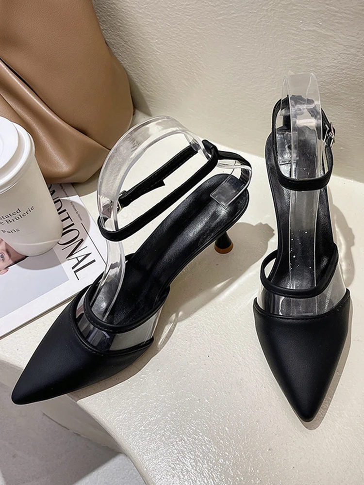 

2021 Sandals Comfort Shoes for Women Shallow Mouth High Heels Buckle Suit Female Beige New Pointed Closed High-heeled Girls Fash