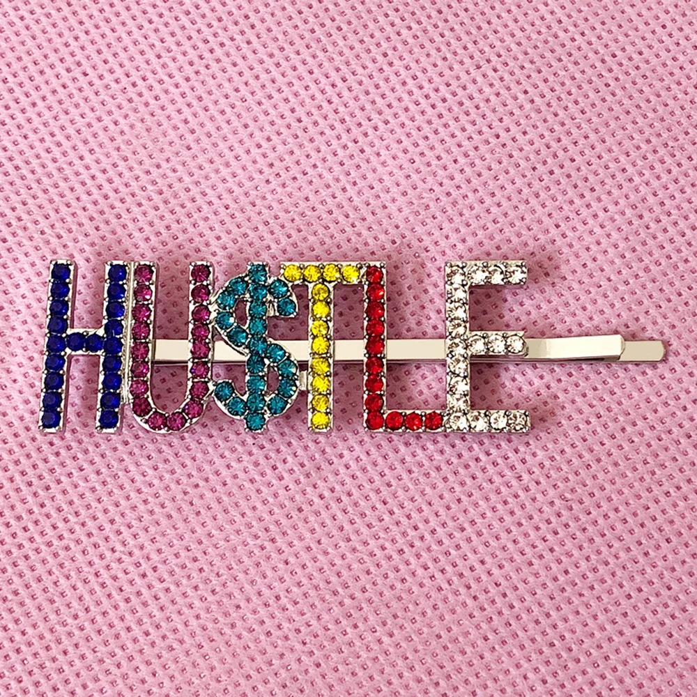 

1PC HU$TYLE Letters Crystal Hairpins Shiny Rhinestones Hair Clips Metal Barrettes Hair Styling Accessories for Women Girls