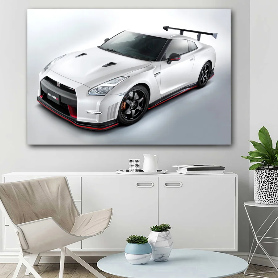 Плакаты и PrintsNissan GT R Nismo суперкар автомобиля белый автомобиль тканевые настенные
