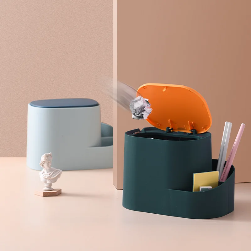 

Multifunction Desktop Trash Can phone Holder Household Office Car Mini Press Garbage Can With Cover Office Storage Paper Basket