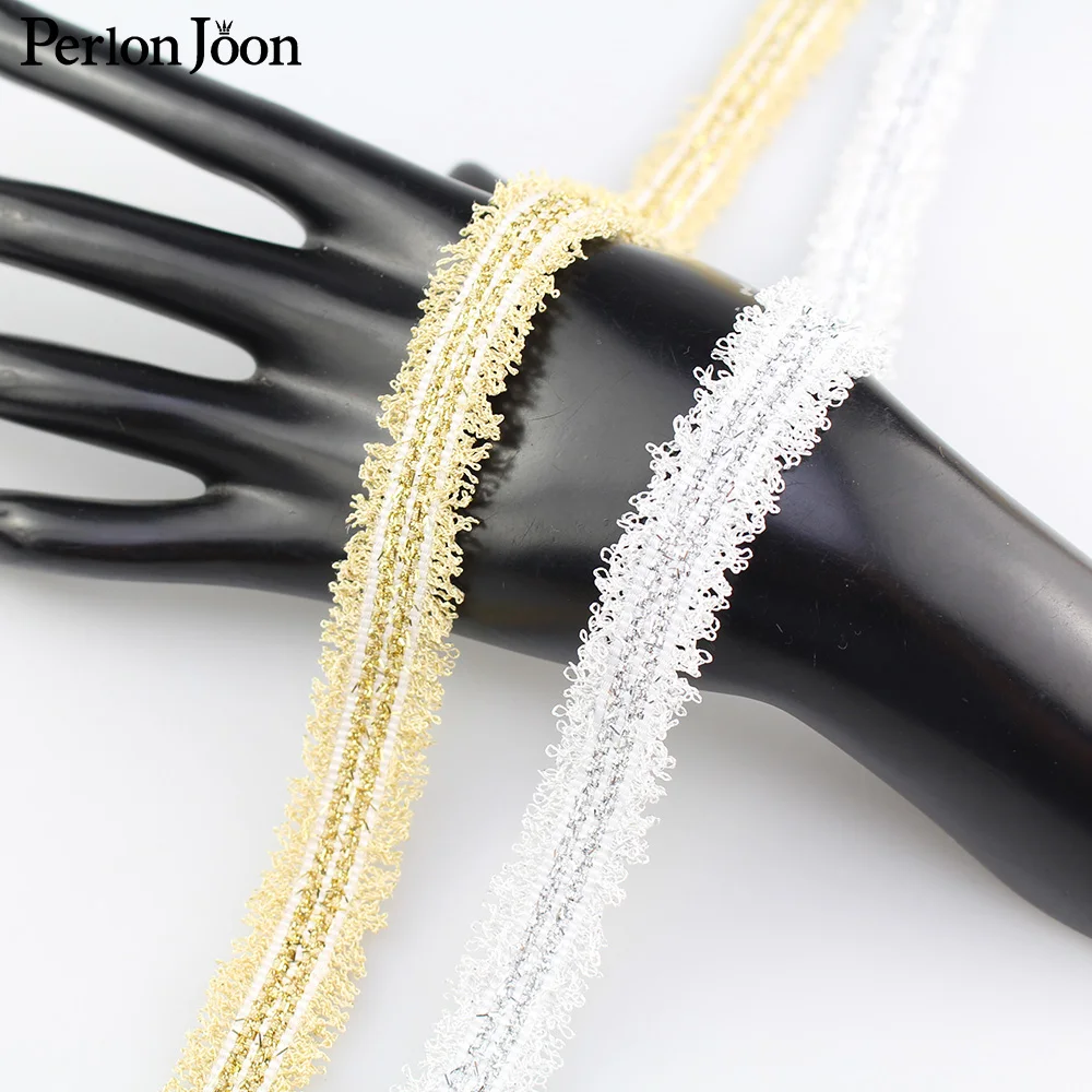 90 ярдов Золотая/серебряная нить смешанные ленты кружева ряд венчиков тканые