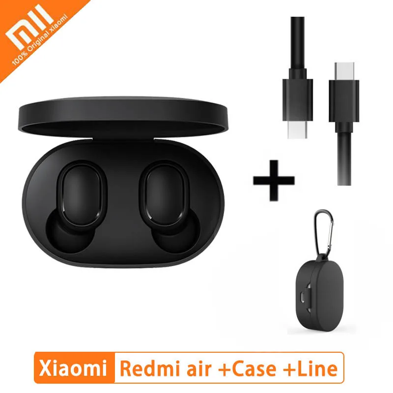 GB Black case cable Горячая Xiaomi Redmi AirDots Беспроводной Bluethooth наушники Язык Управление ушной Автоматическое Сопряжение Мини Гарнитуры Смарт Управление - Цвет: GB Black case cable