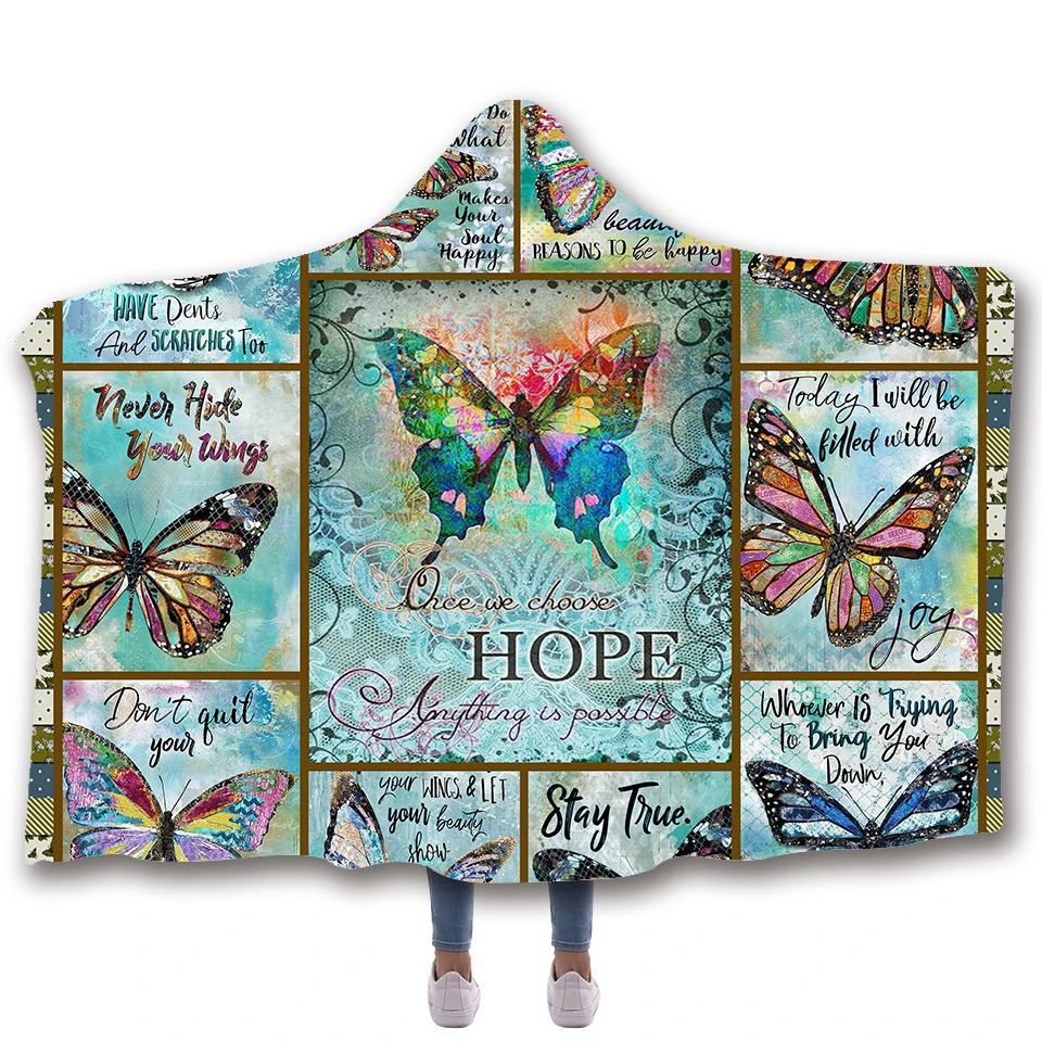 Одеяло с капюшоном и принтом насекомых-бабочек Флисовое одеяло s броски для