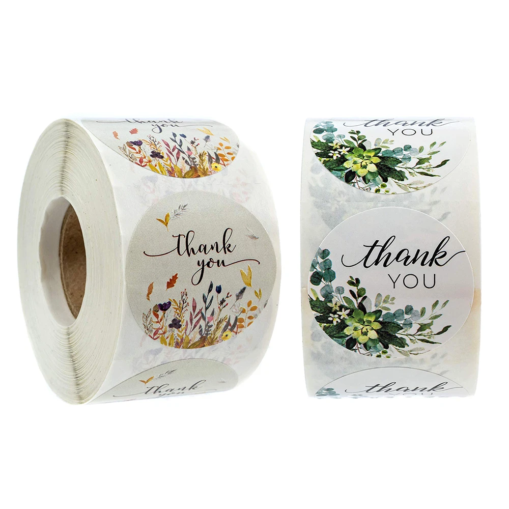 Бохо зелени наклейка спасибо 500 шт рулон Осенняя Цветочная s печать этикетка для