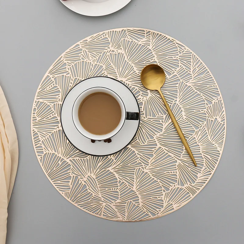 

4Pcs Round Placemats Restaurant Hollow PVC Decoration Meal Mat Anti-Hot Dining Table Line Mat Steak Plate Pad