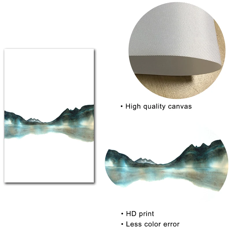 Абстрактный пейзаж холст живопись синие горы озеро отражение искусство печать