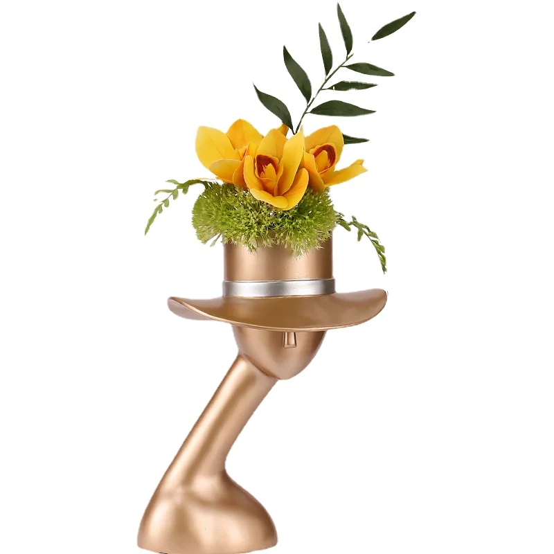 

Creativity Resin Hat Girl Vase Decoration Modern Living Room Dining Table Art Flower Arrangement Ornament Crafts Home Decoration