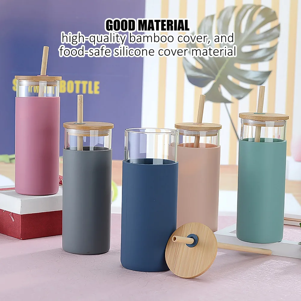 Портативная силиконовая стеклянная бамбуковая крышка 600 мл чашка для воды