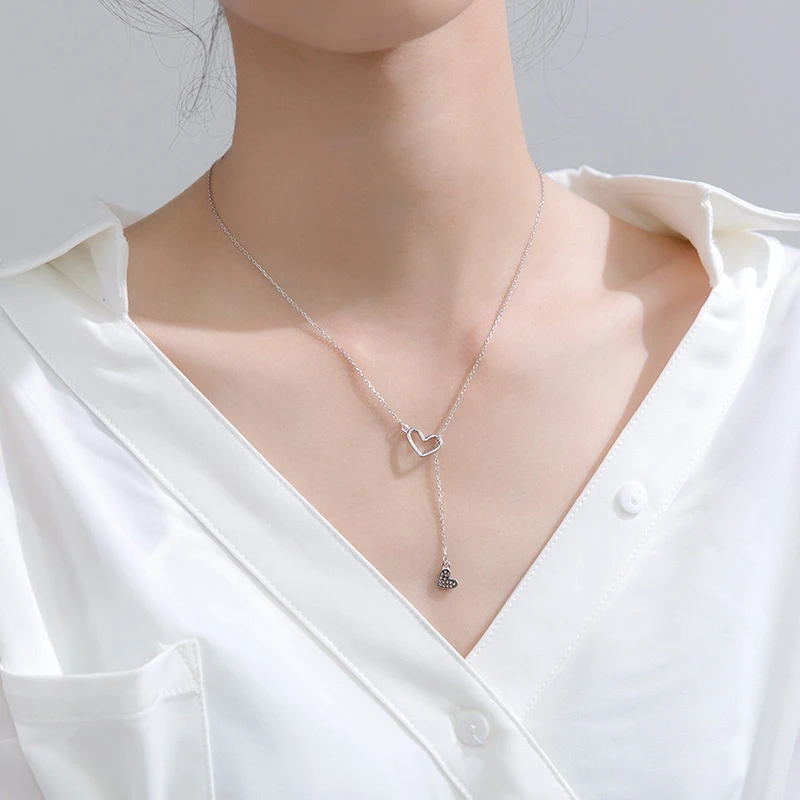 Modian Романтический двойные сердца 925 стерлингового серебра любовь Форма длинная