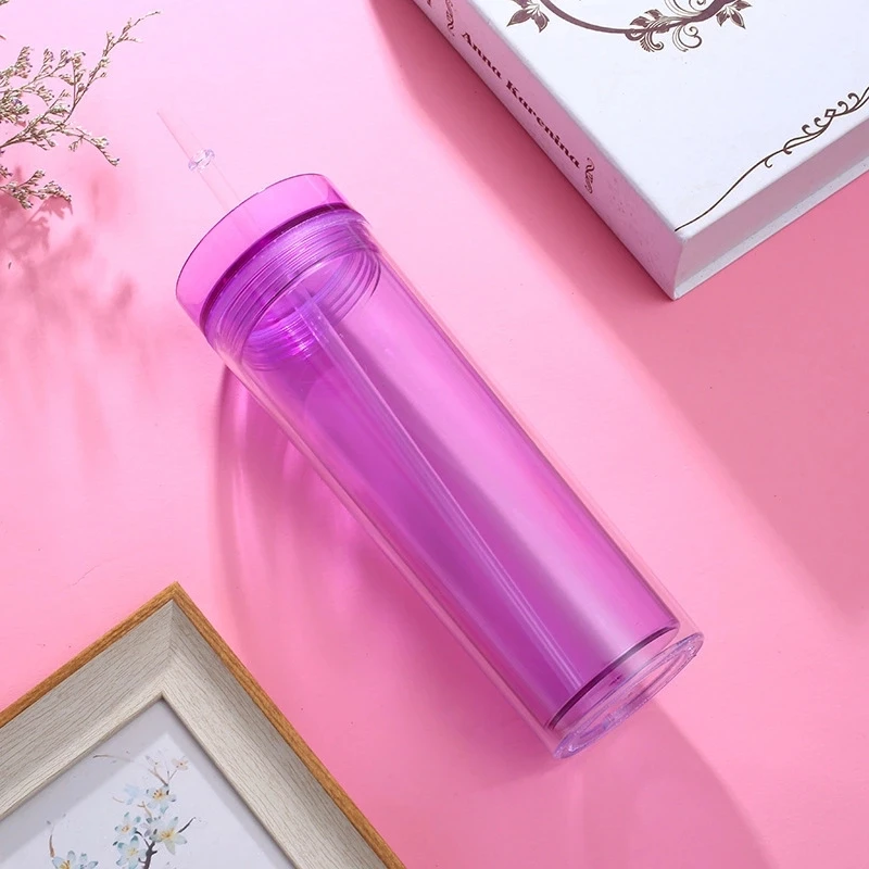 

Creative Acrylic Skinny Tumbler With Lid And Straw Plastic Colorful Tumbler Cups Insulated Plastic Water Bottle For Party