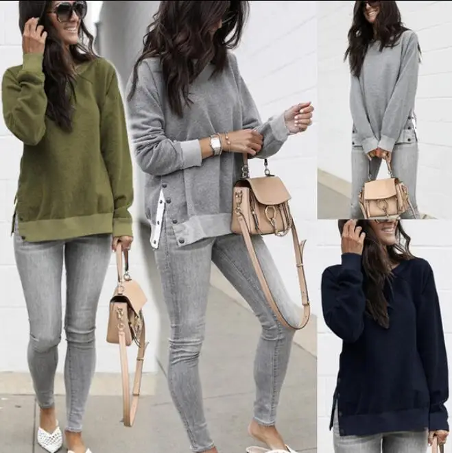 

2019 Autumn Winter Women's Hoodies Pullover Long Sleeve Loose Solid color O-Neck Sweatshirt Female Tracksuit