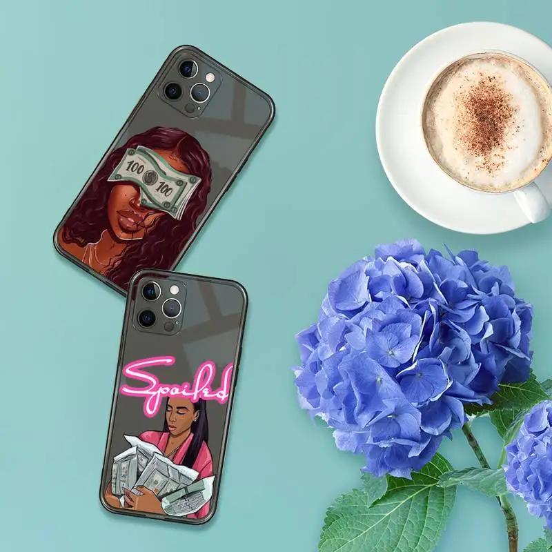 

make money Girls Black Women Phone Case For iPhone 7 8 11 12 X XS XR MINI Pro Max Plus Retro Black Grey clear transparent