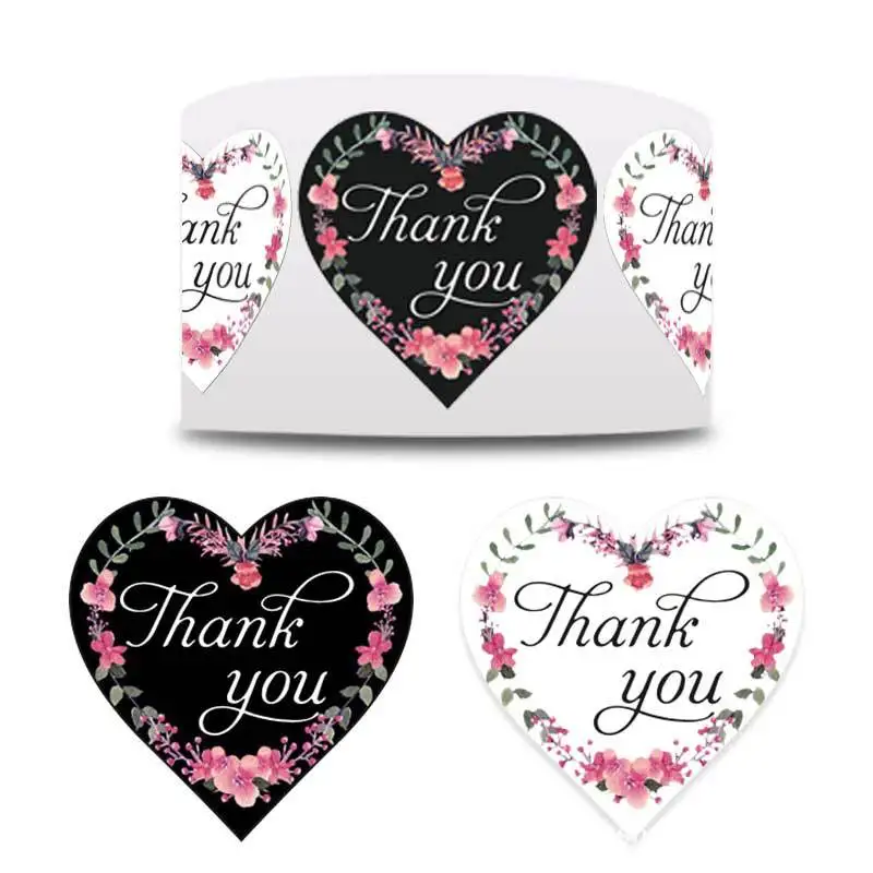 

2 Styles/Roll Heart Shape Thank You Stickers Wedding Festival Party Favors Decor Envelope Gift Baking Stationery Labels Sticker