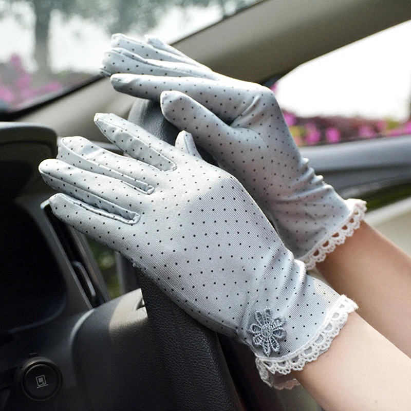 

Women's Fashion Spandex Summer Gloves Lace Patchwork Gloves Anti-skid Sun Protection Driving Short Thin Gloves Dot Women Gloves