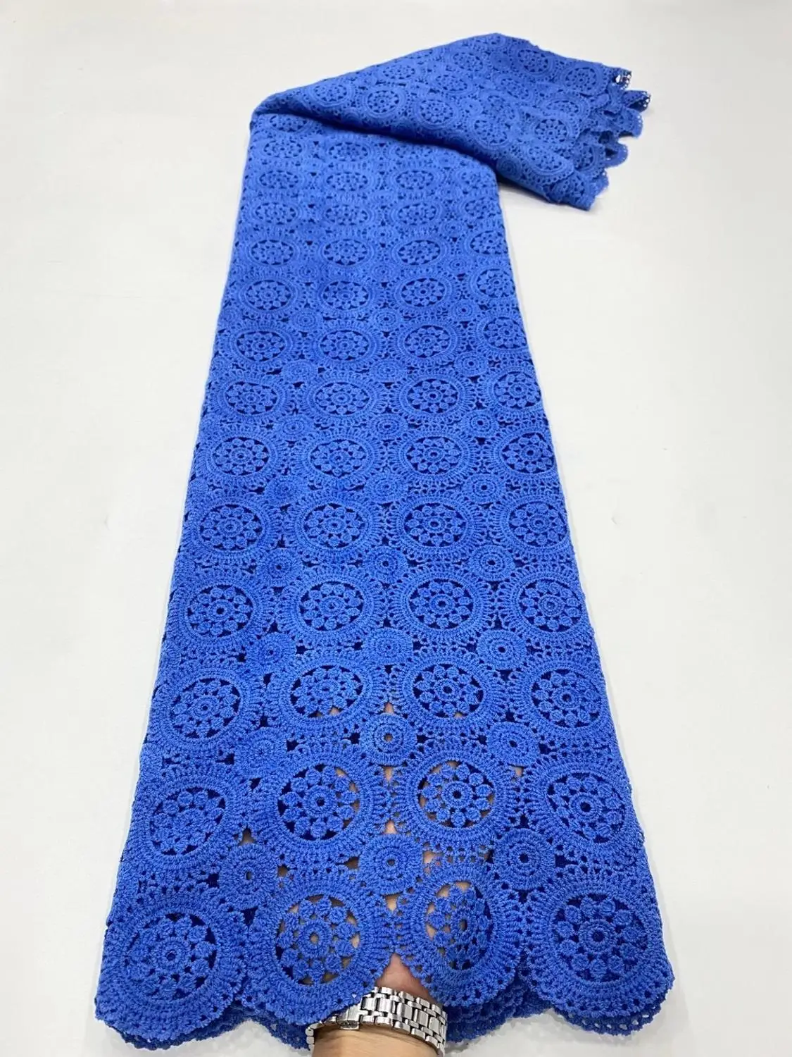 

Nigerian Lace Fabrics Blue color High Quality Lace African Lace Fabric Cotton Lace Guipure Cord Lace Fabric For Party Sewing