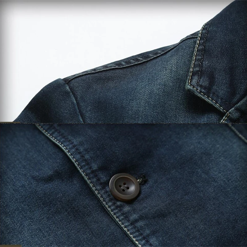 Джинсовый пиджак для мужчин классический синий хлопковый деловой повседневный