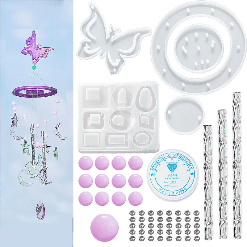 

DIY Crystal Epoxy Resin Mold Sun Star Moon Manual Wind Chime Combination Material Kit Silicone Mold For Resin