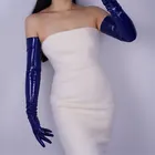 Перчатки из лакированной кожи женские, сверхдлинные перчатки из искусственной кожи, темно-синие ярко-синие, 70 см