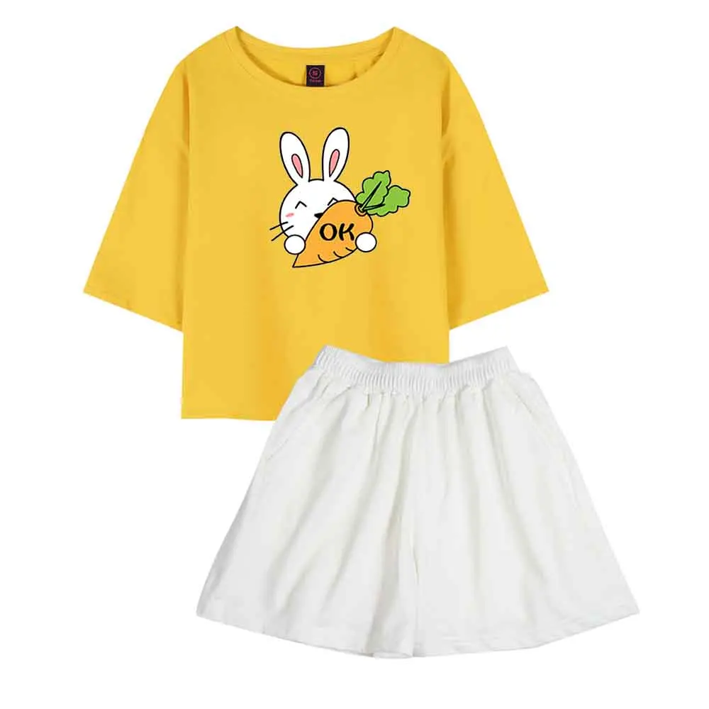 

Women Pajamas Kawaii Cute Bunny Women Clothing Sets Summer Plus Size Female Casual Suit Shorts Sweatshirt and Short Set Tops