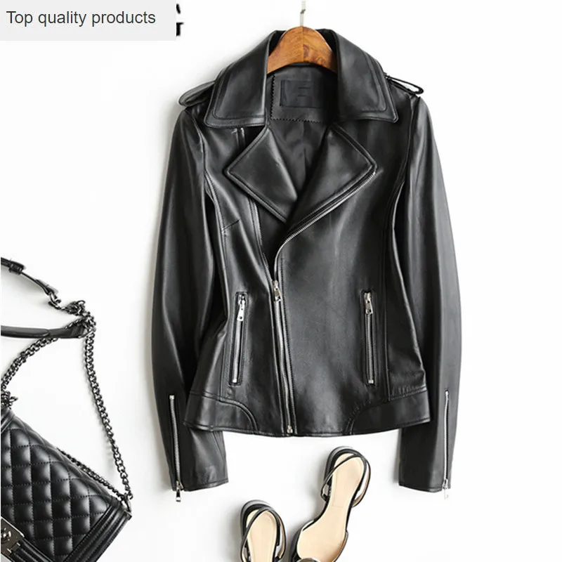 Women Genuine Leather Jacket Motorcycle Short Natural Sheepskin Coats Spring Autumn Real Leather Jackets cuero genuino YQ243