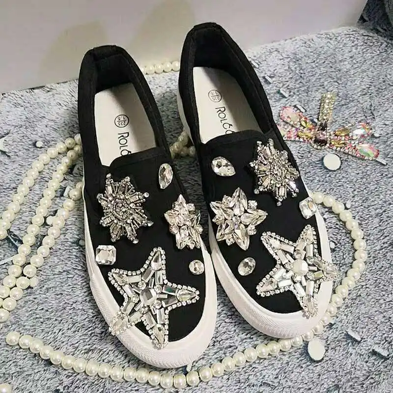 

Five-pointed star sponge cake, thick-soled, one-legged lazy shoes, luxury handmade beaded canvas shoes, European fashion