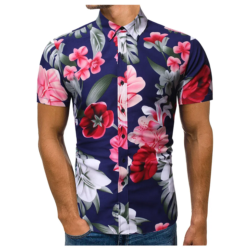 

Flower Shirt Men's Spring Summer Casual Slim Printed Short Sleeve Shirts Top Beach Blouse Men Hawaiian Shirt camisa masculina