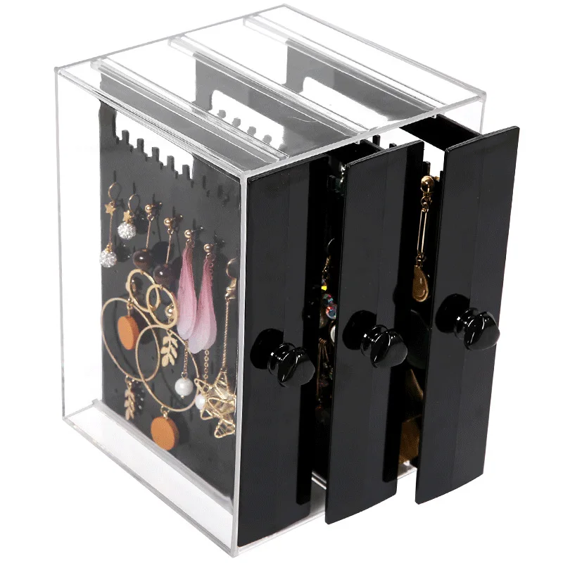 

Multifunctional Earrings Transparent Black Storage Box Home Jewelry Necklace Jewelry Dustproof Storage Rack Jewelry Display Rack