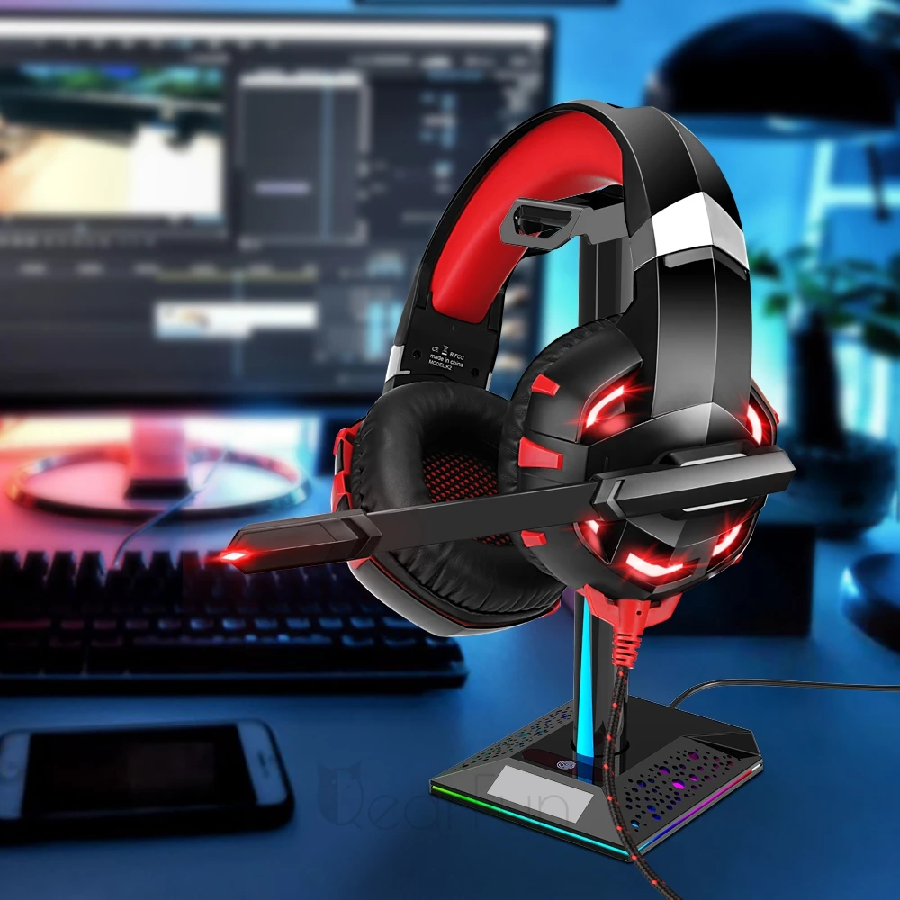 Подставка для гарнитуры RGB с USB-концентратором Светодиодная черная подставка