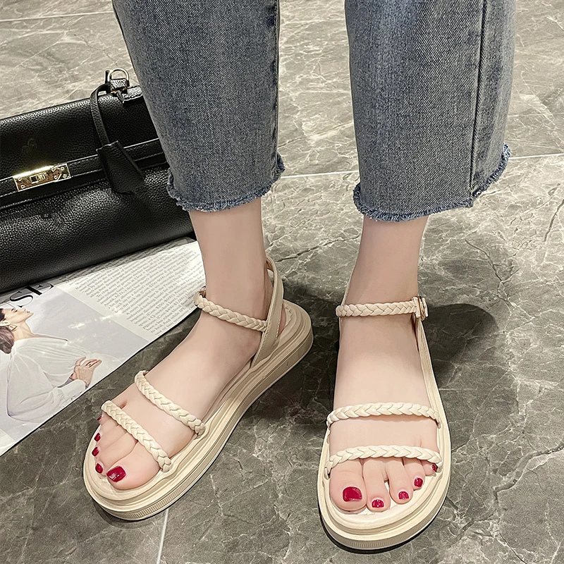 

Clogs With Heel Comfort Shoes for Women Luxury Sandals Espadrilles Platform Med Breathable 2021 Summer Suit Female Beige Thick F