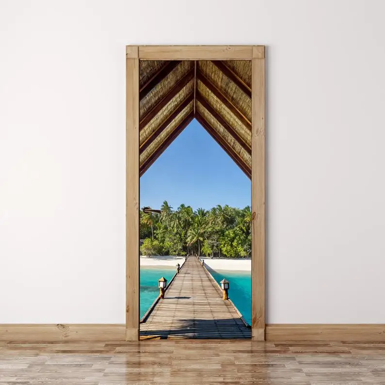 

DIY настенные водонепроницаемые обои Sunshine Beach Ocean самоклеющиеся наклейки на дверь печать фото ремонт новая спальня домашний декор