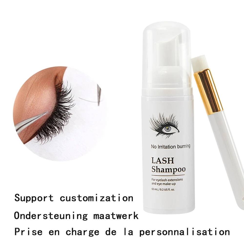 

Lash Shampoo 60ml Eyelash Extension with Mousse Brush Eye Lash Lift Cleaning Foam for Clean Glue Wholesale Label Lash Cleanser