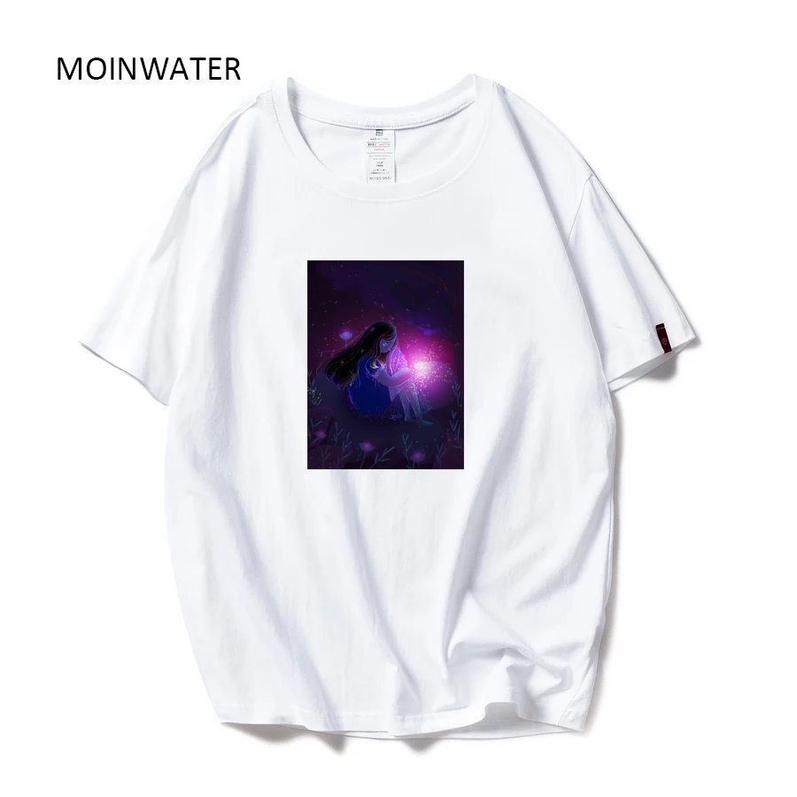 

Женская футболка с короткими рукавами MOINWATER, повседневная хлопковая футболка белого и черного цвета с мультипликационным принтом, MT20054, на л...