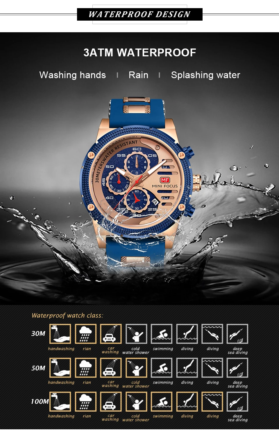 MINI FOCUS quartzhorloge voor heren Waterdicht_voghion.com