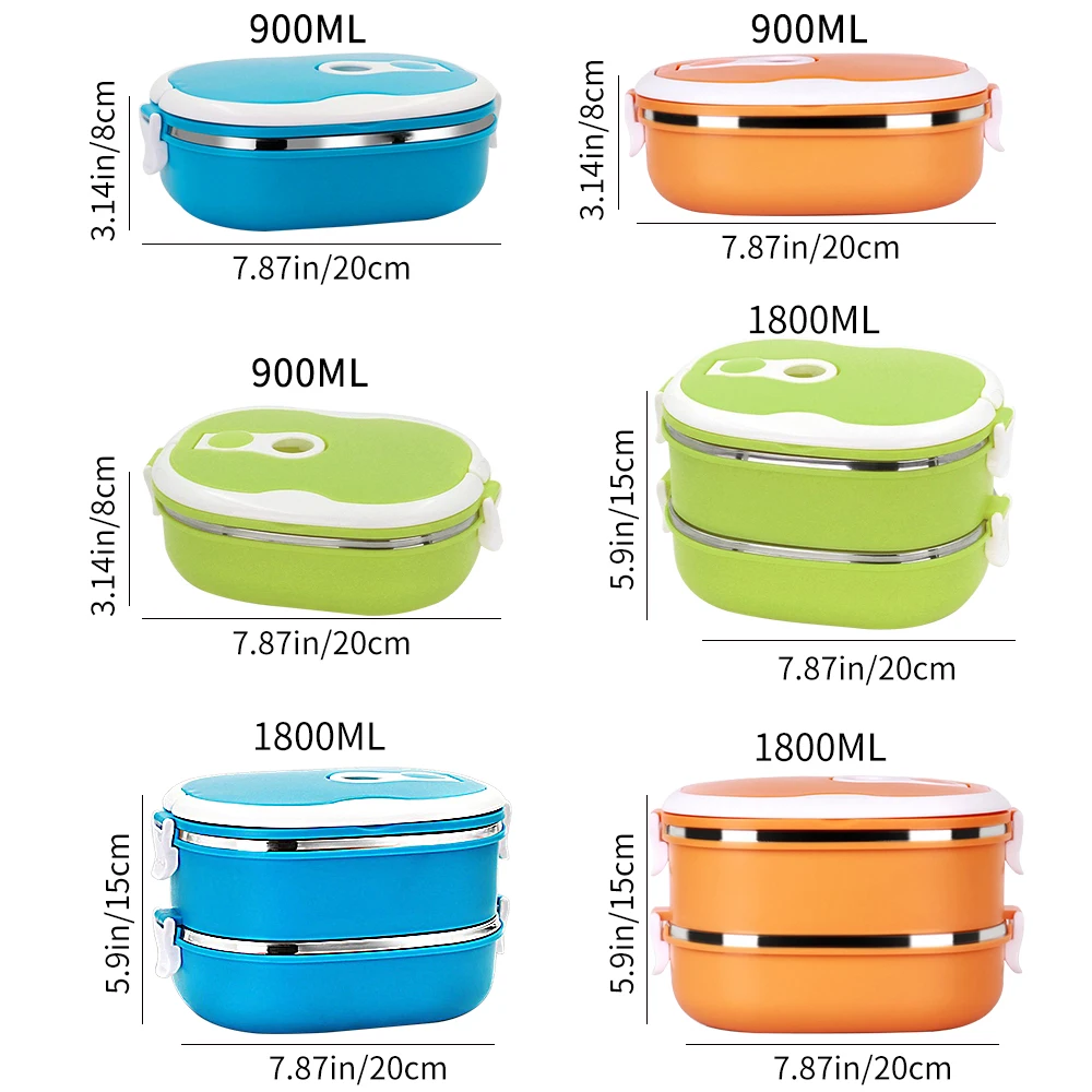 

900/1800ml Stainless Steel Kitchen Insulated Thermal Lunch Box Bento Office Picnic Food Container Leakproof Thermos Lunchbox