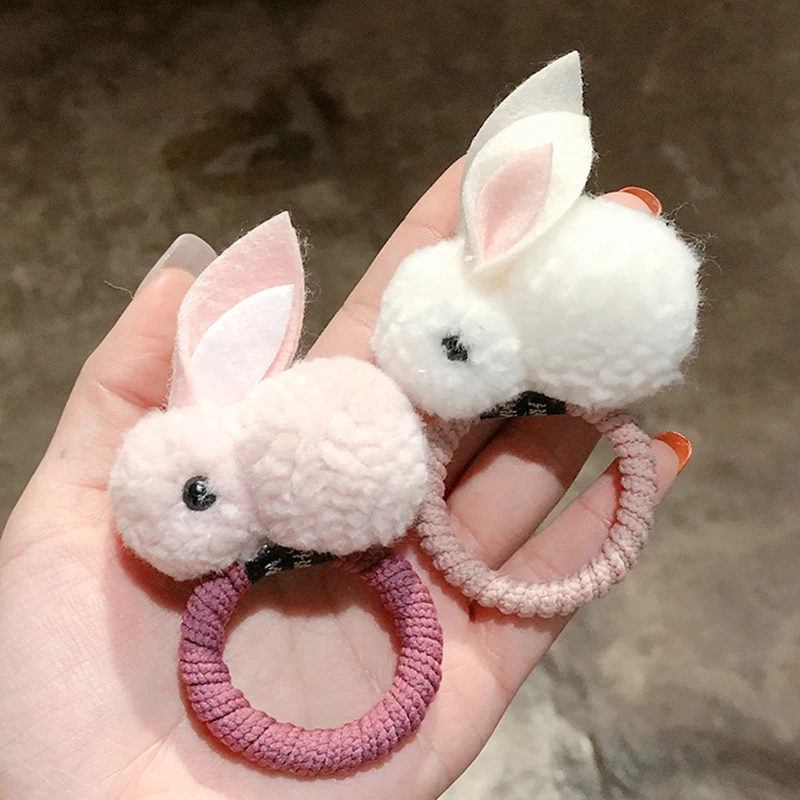 

Cute Animal Hair Ball Rabbit Hair Ring Female Rubber Band Elastic Hair Bands Korean Headwear Children Hair Accessories Ornaments