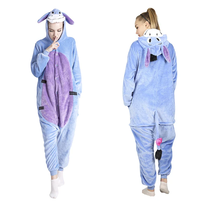 Donkey Pajamas KIGUCOS, все в одном, зимняя теплая Пижама, мультяшный единорог, комбинезон, цельная Пижама, пижама с капюшоном, одежда для сна, кугуруми, пижама с животными для женщин - Цвет: Donkey Pajamas