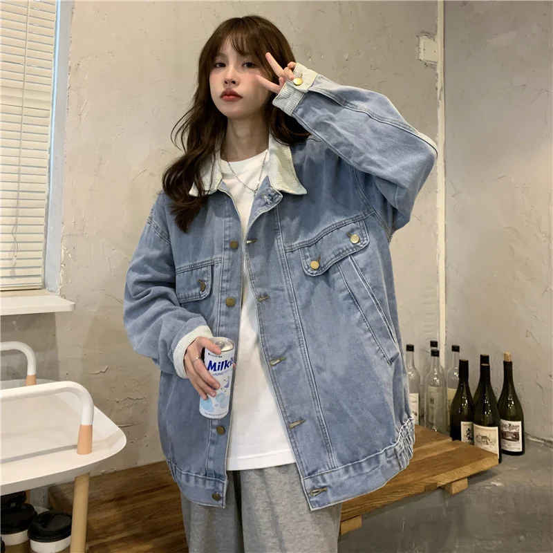 

Women's Long-sleeved Denim Jacket, Loose Leisure All-matching Autumn and Winter New Design Sense Stitching Corduroy Kio