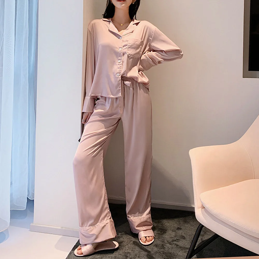 

Женская шелковая атласная пижама, пижамный комплект, одежда для сна, пижама, Пижамный костюм, женский комплект для сна из двух предметов, жен...