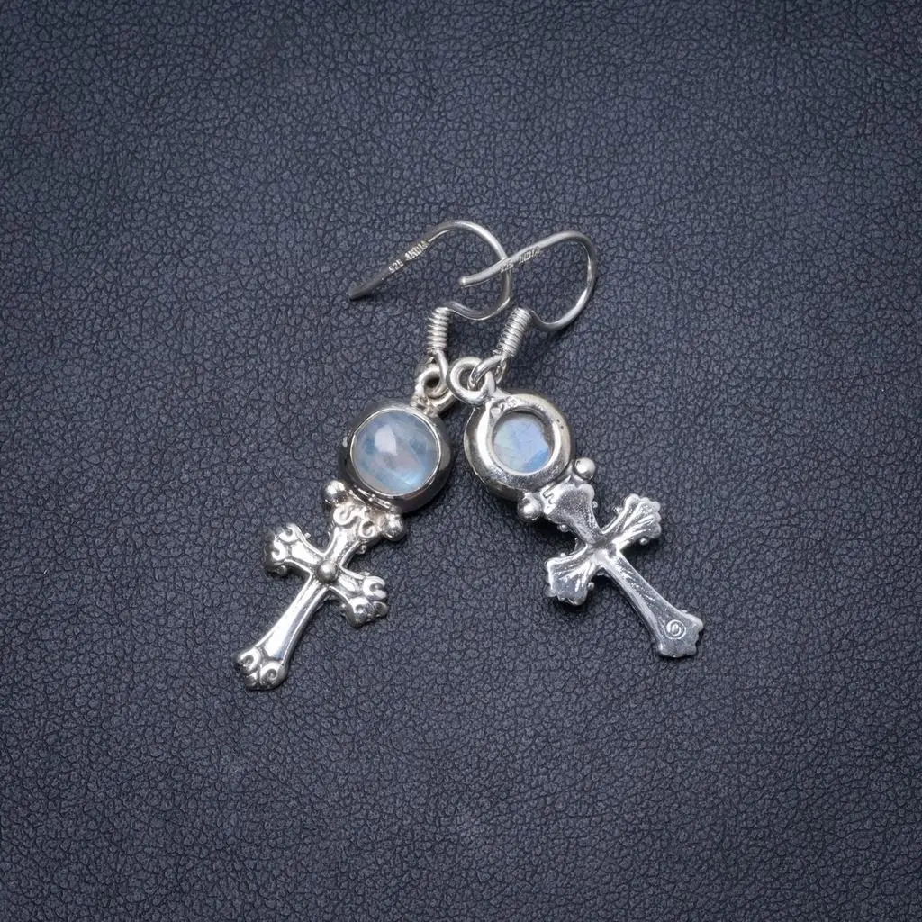 

Natural Rainbow Moonstone Handmade Unique 925 Sterling Silver Earrings 2.5" Y1636