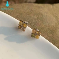 100 genuine natural gold quartz rutilated 925 sterling silver stud earrings stud earrings for women jewelry gift